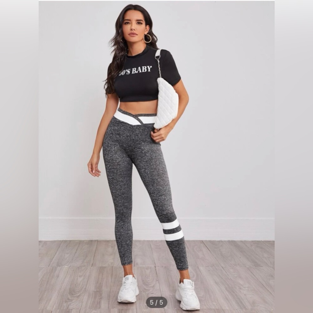 NWOT Striped Wide Band Crop Leggings